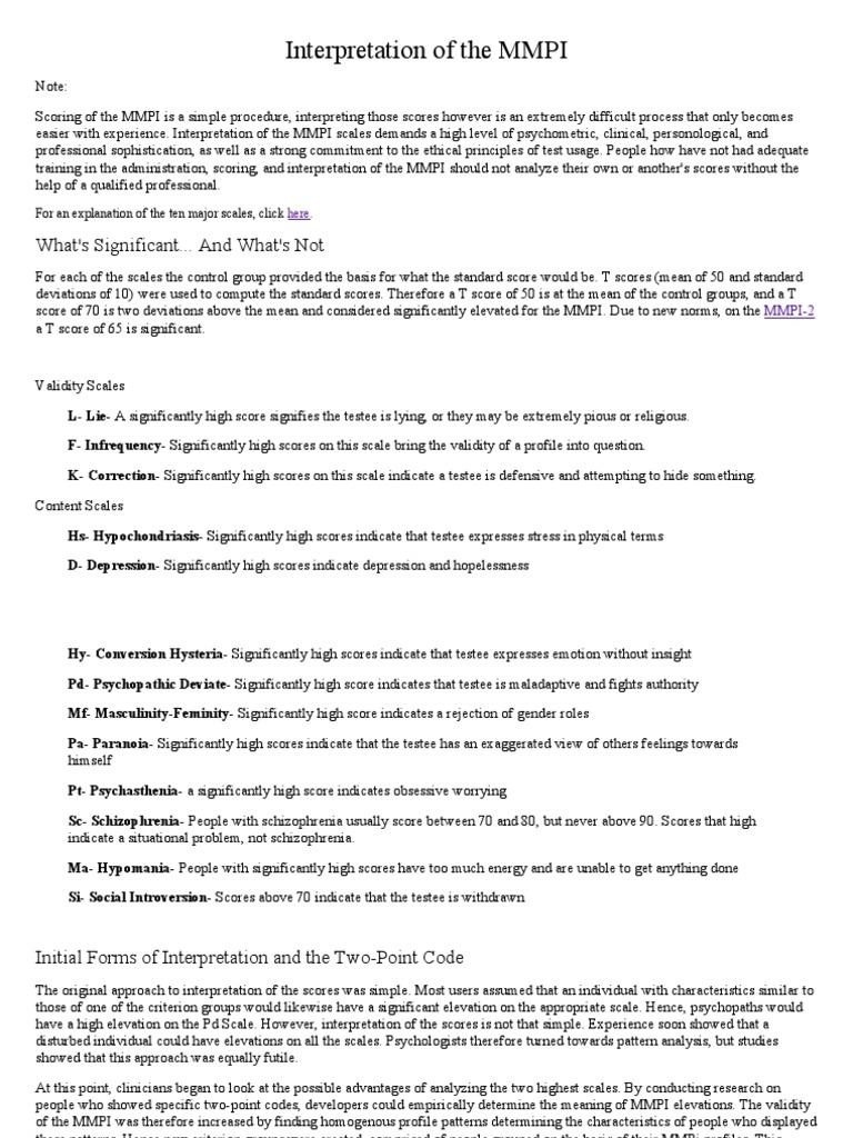 MMPI Scale Interpretation Guide | PDF | Metaphysics Of Mind | Cognitive ...