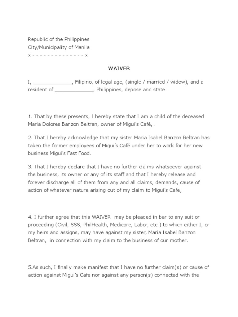 Waiver of Claims for PhilHealth | PDF