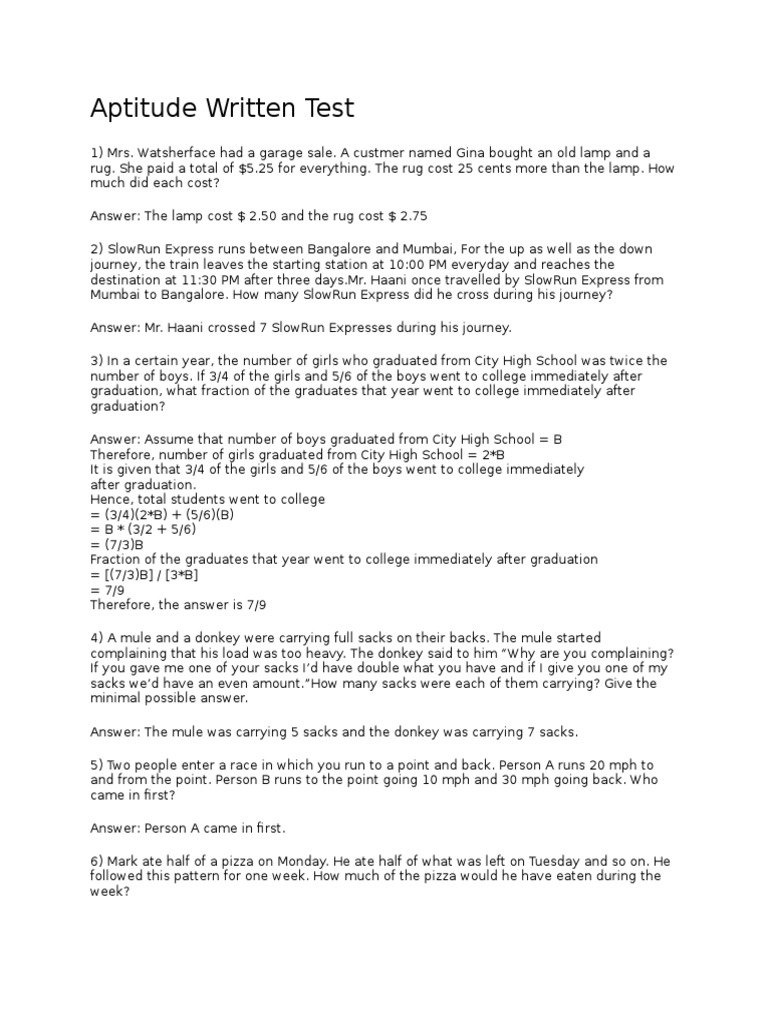 Aptitude Written Test | PDF
