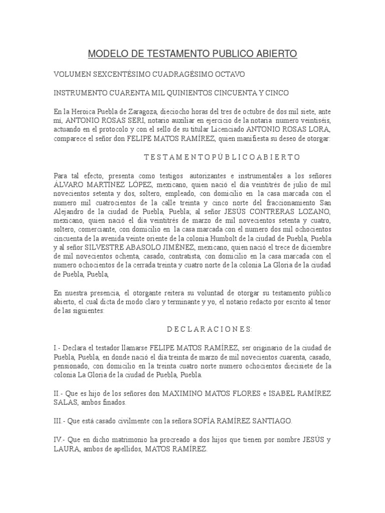 Caracteristicas del testamento publico abierto en mexico