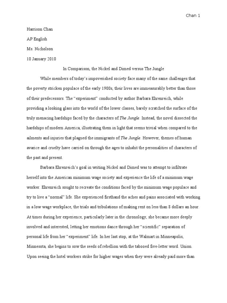 In Comparison, Nickel and Dimed Versus The Jungle Download Free PDF