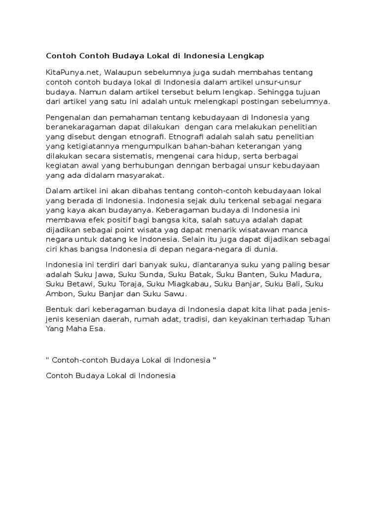 Contoh Soal Pendidikan Contoh Artikel Budaya