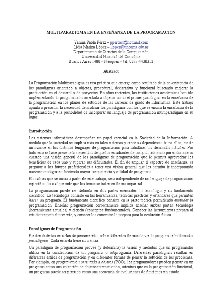 Multiparadigma en la Enseñanza de Programación | PDF | Lenguaje de ...