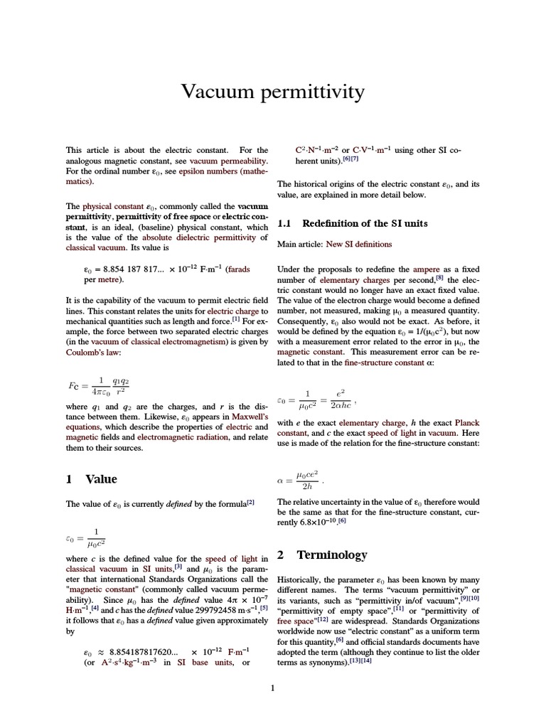 Vacuum Permittivity | PDF | Quantity | Natural Philosophy