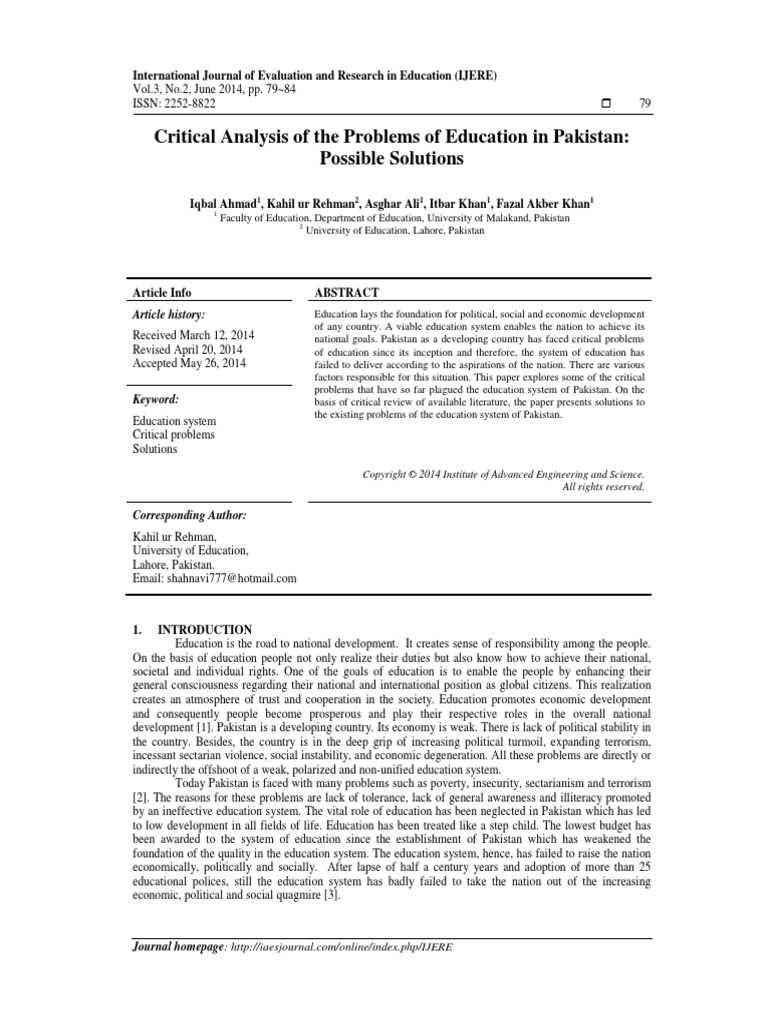 A Critical Analysis of Education System in Pakistan PDF | PDF ...