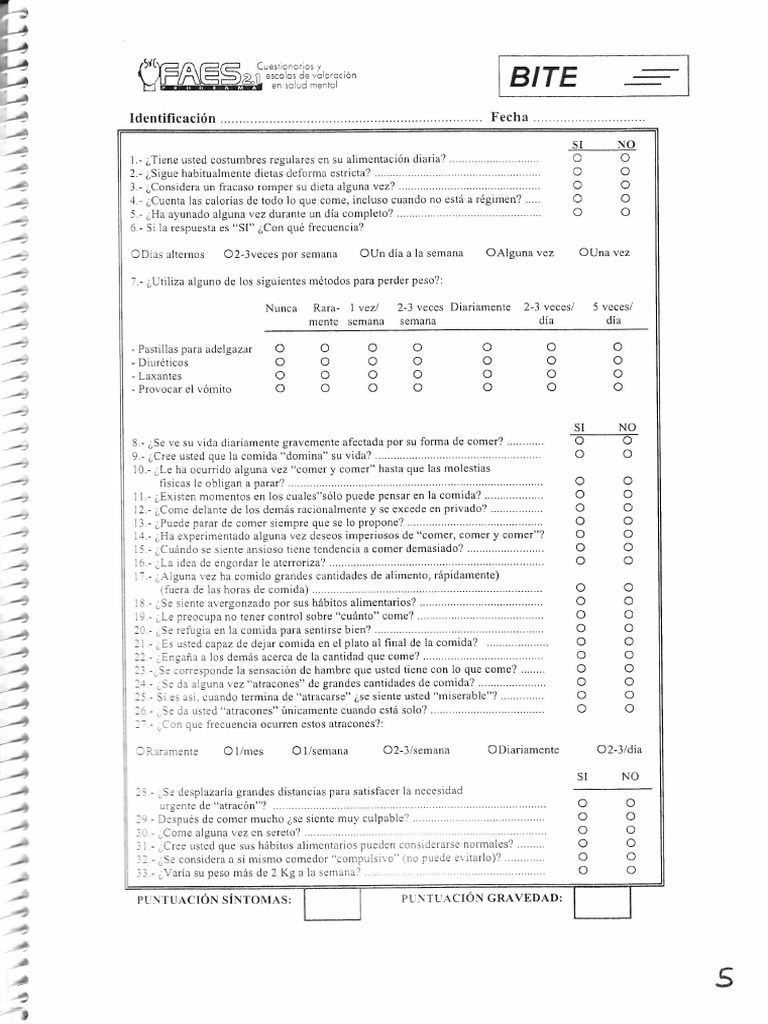 Test BITE para Bulimia Nerviosa | PDF | Bulimia nerviosa | Psicología ...