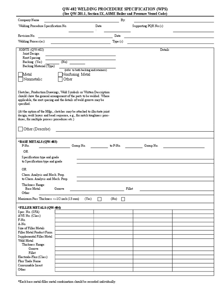 QW-482 WPS Format | PDF | Mechanical Engineering | Applied And ...