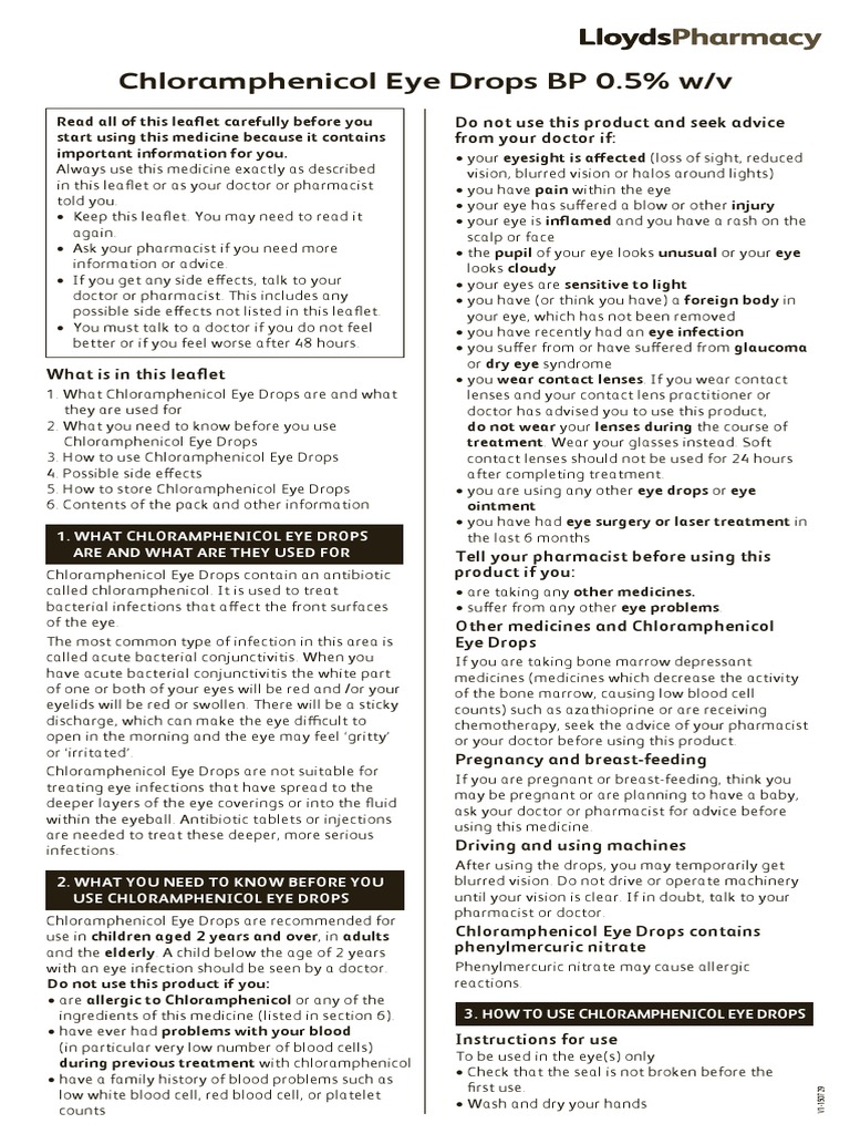 Chloramphenicol Eye Drops BP 0.5 W/V PDF Contact Lens Diseases