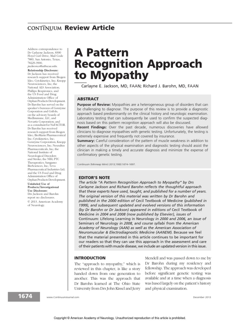 A Pattern Recognition Approach To Myopathy. CONTINUUM | PDF | Muscular ...