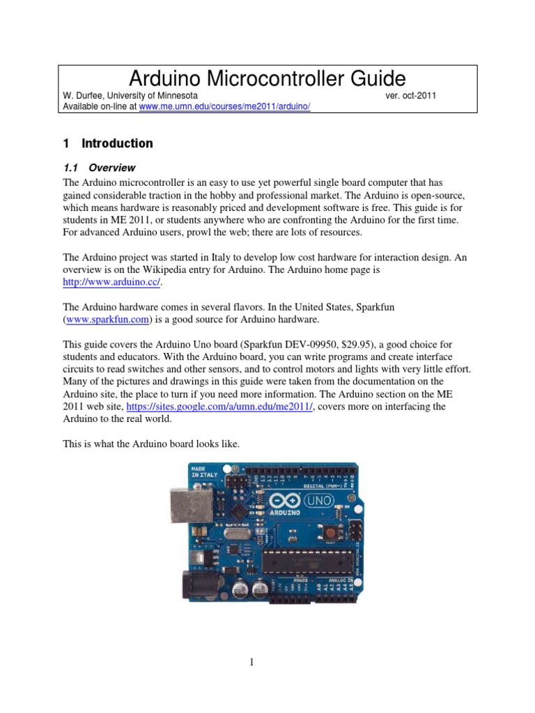 Arduino Microcontroller Guide: 1.1 Overview | PDF | Games & Activities ...