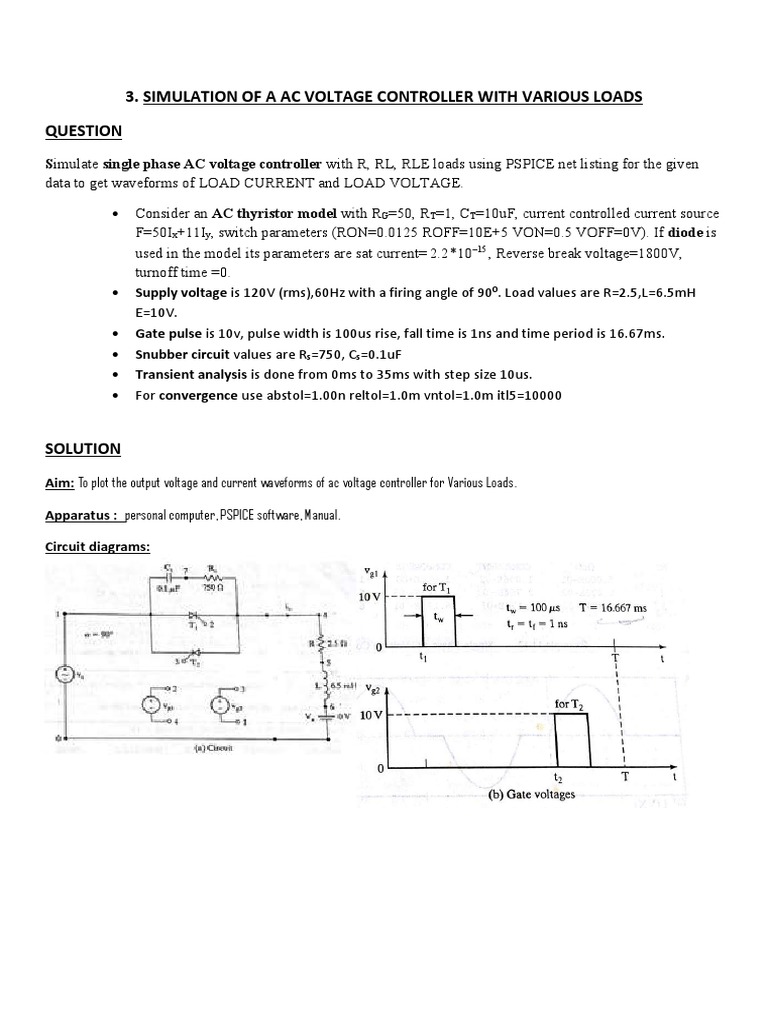 Simulation of A Ac Voltage Controller With Various Loads: G T T X y ...