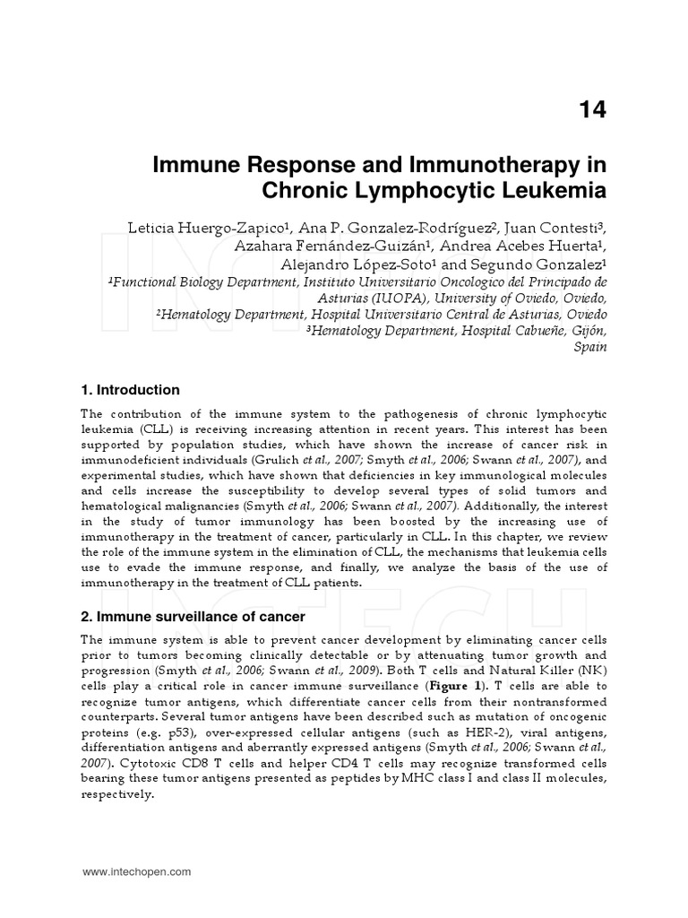 Immune Response and Immunotherapy in Chronic Lymphocytic Leukemia | PDF