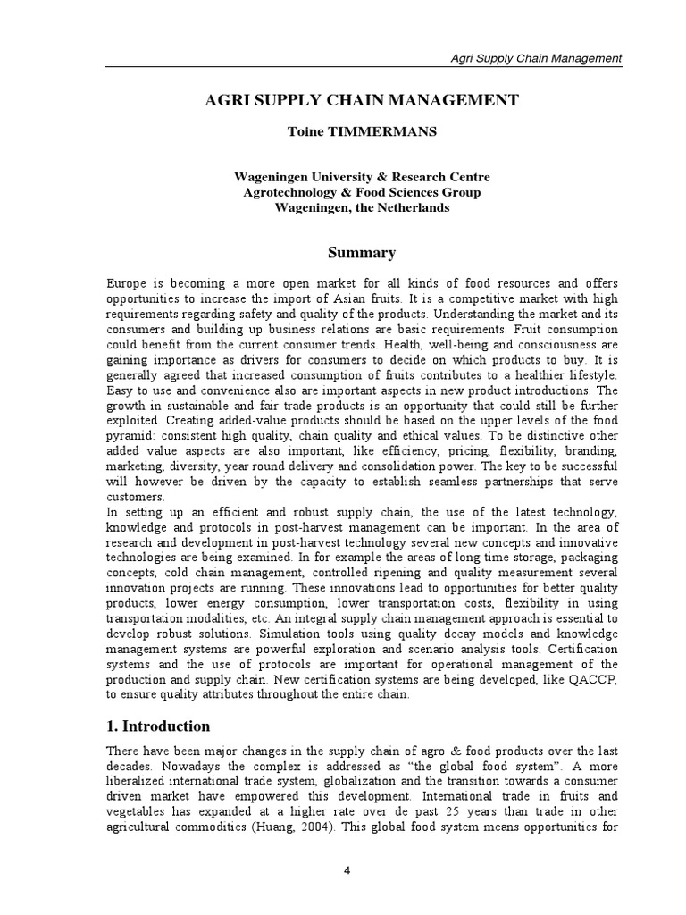 Agri Supply Chain Management Toine Timmermans PDF Fair Trade