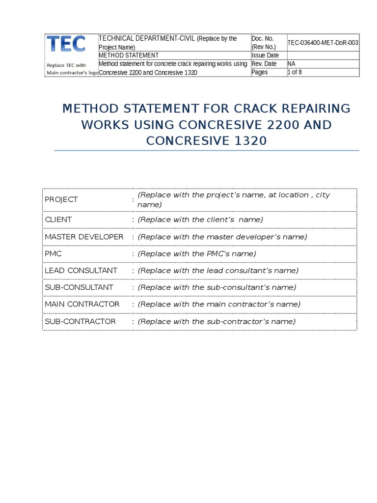 TEC036400 METDoR003a (Method Statement For Concrete Crack