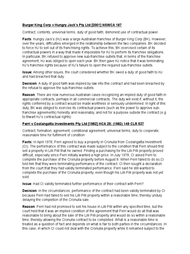 Business Law Cases Duty Of Care Damages
