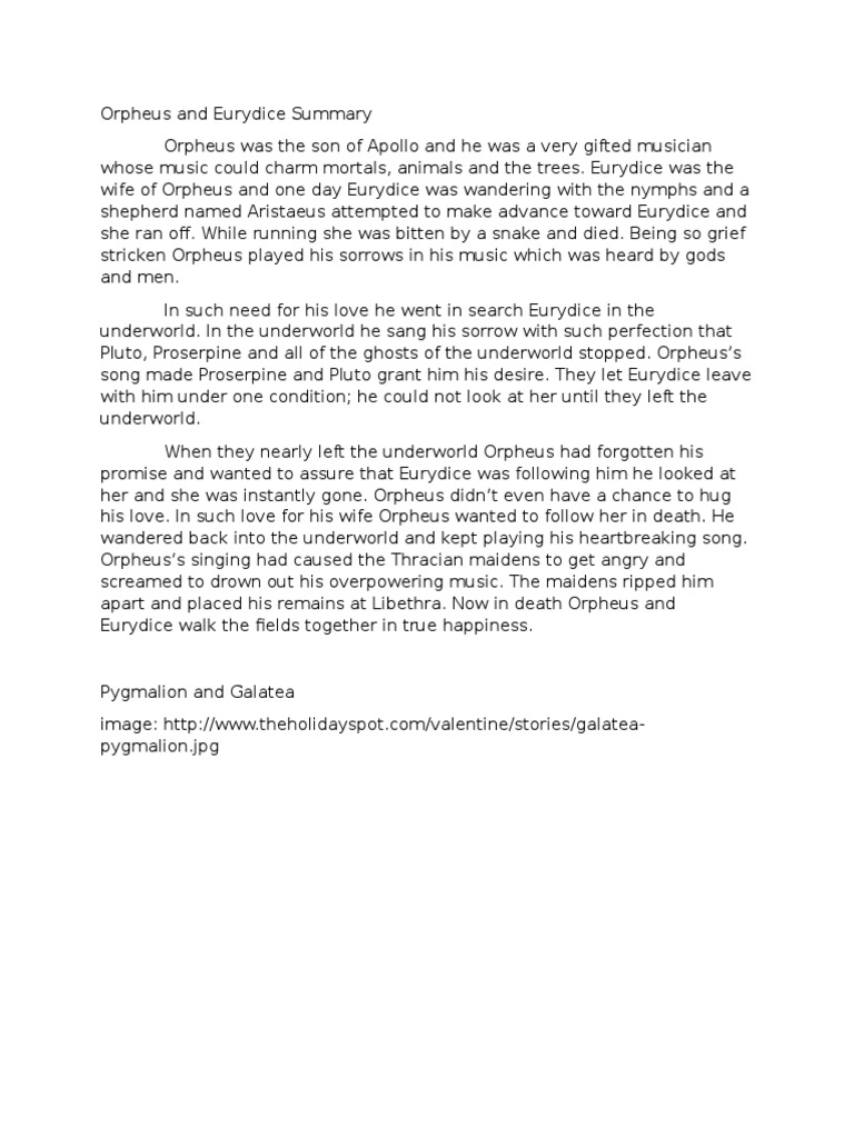 Orpheus and Eurydice Summary PDF Orpheus European Mythology