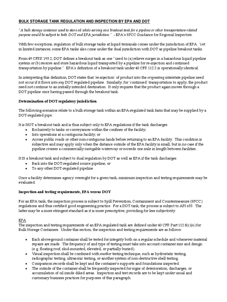 Bulk Storage Tank Regulation and Inspection by Epa and Dot PDF