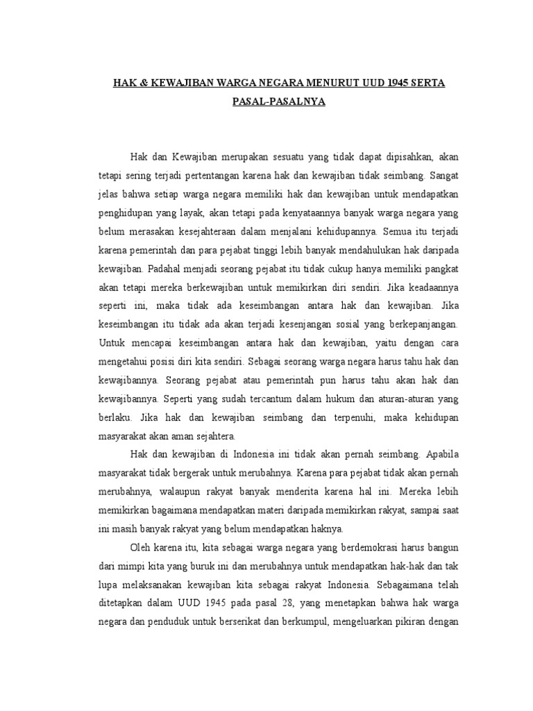Contoh Hak Dan Kewajiban Warga Negara Menurut Pasal 29 Uud 