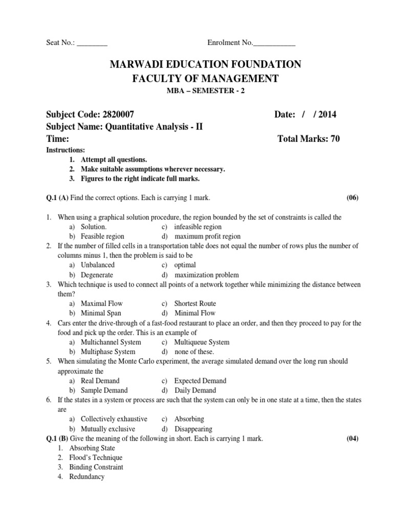 QA 2 New Paper Style - 001 | PDF | Linear Programming | Markov Chain