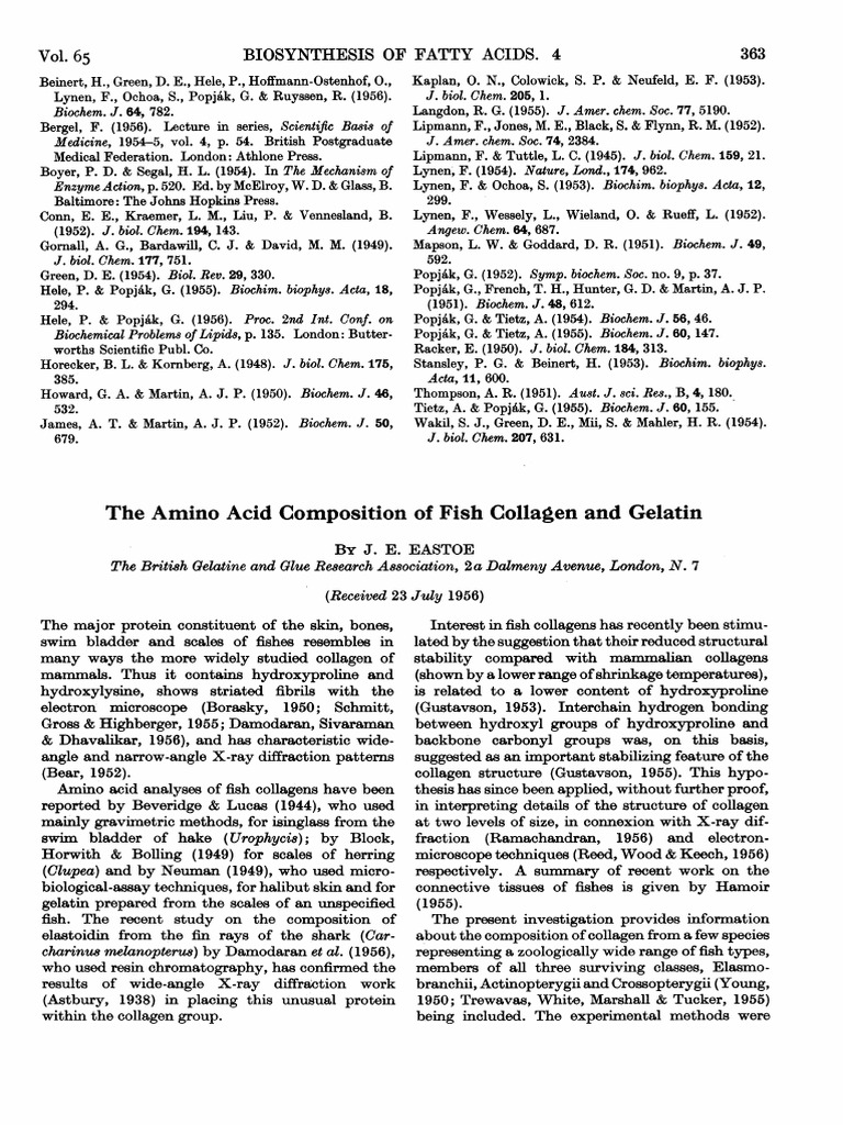 The Amino Acid Composition of Fish Collagen and Gelatin Biosynthesis
