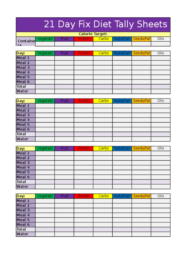 21 Day Fix Tally Sheet | PDF