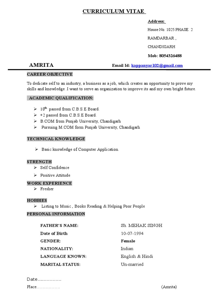 Curriculum Vitae: Address | PDF | Career & Growth