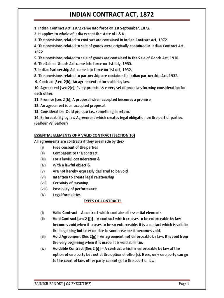 The Basic of Indian Contract Act 1872 | PDF | Offer And Acceptance ...