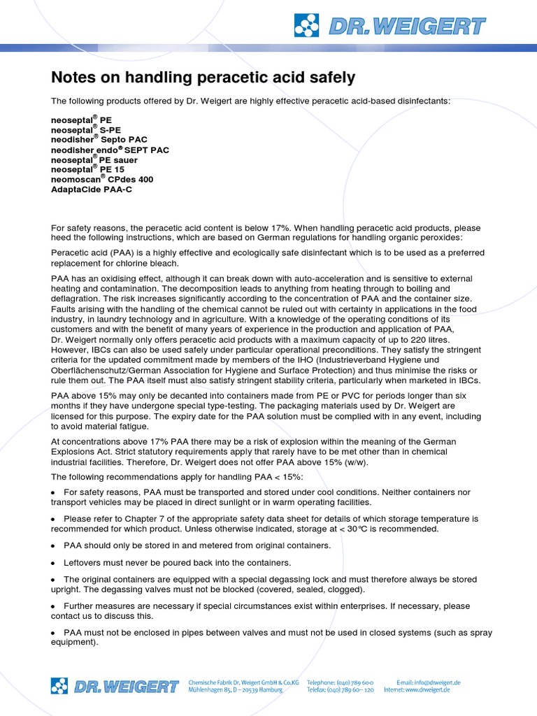 Notes On Handling Peracetic Acid Safely | PDF | Polyvinyl Chloride ...