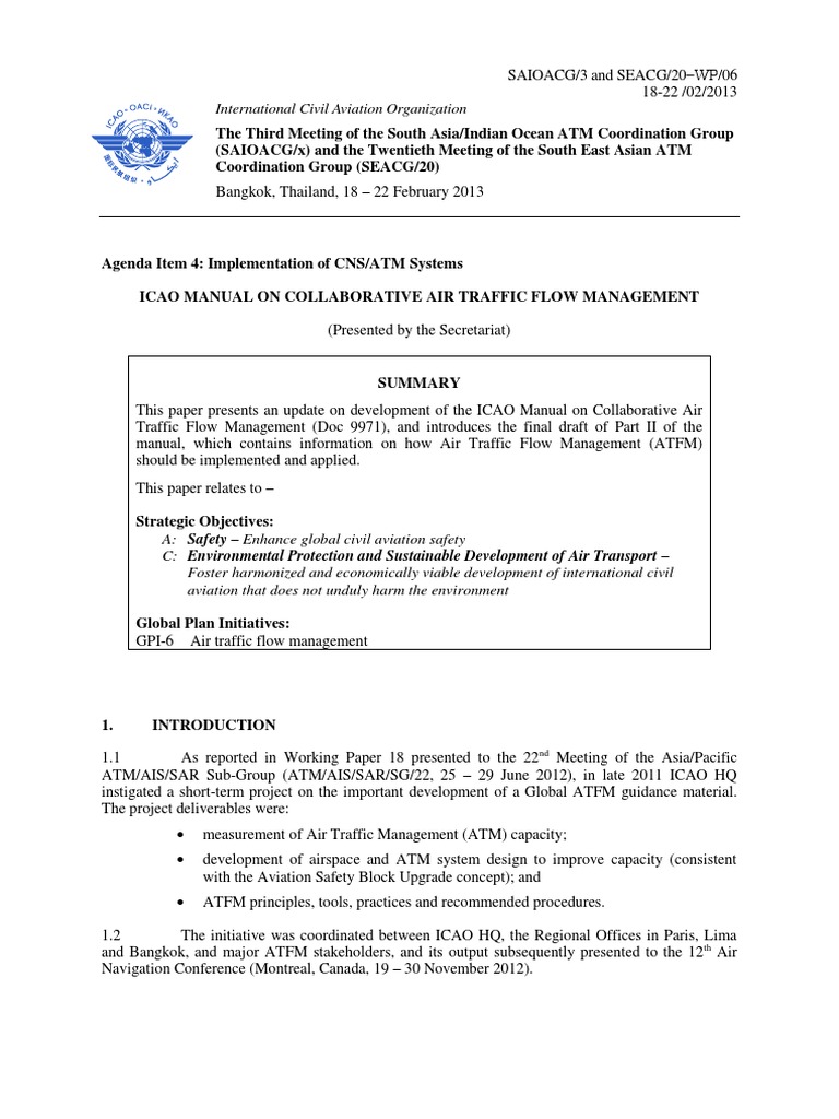 ICAO ATFM Guidance Manual Update | PDF | Air Traffic Control | Clean ...