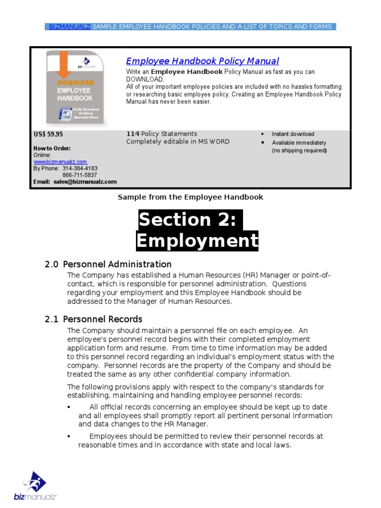 Employee Handbook Policies and Procedures Sample PDF