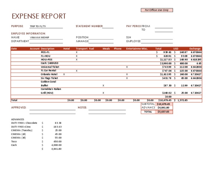 Business Trip Expenses Report | PDF