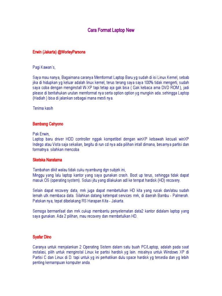 Cara Format Laptop New | PDF