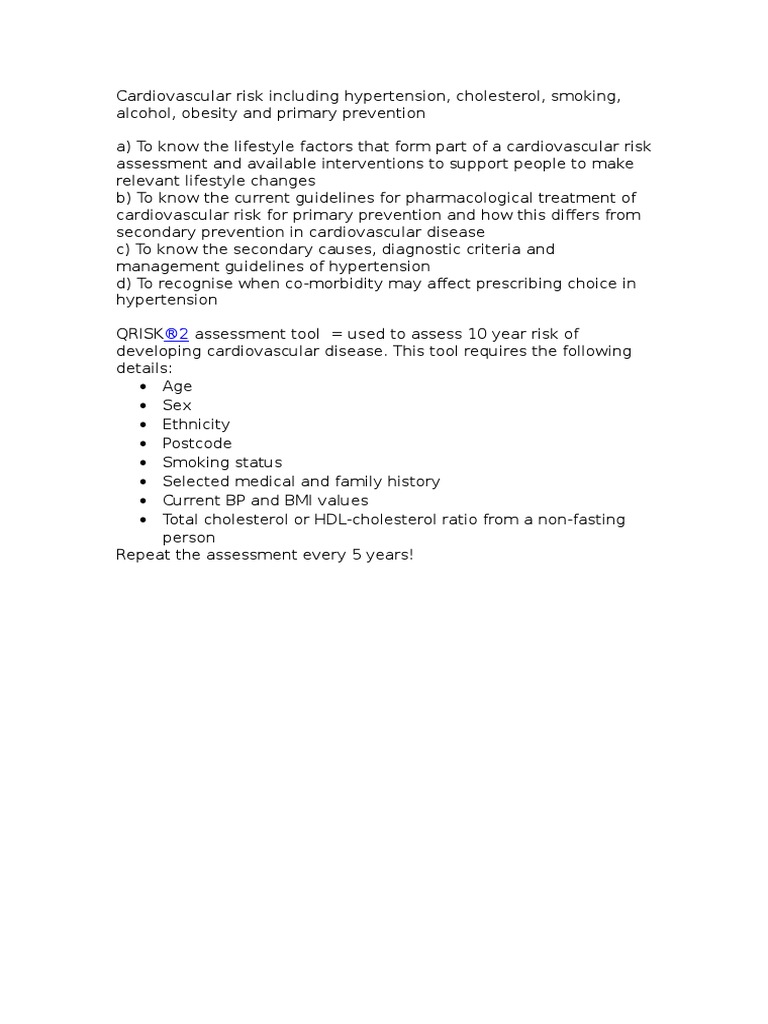 Cardiovascular Risk Including Hypertension | PDF | Self-Improvement