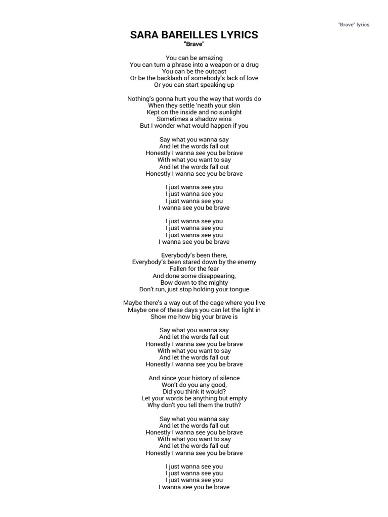 Sara Bareilles Lyrics Brave