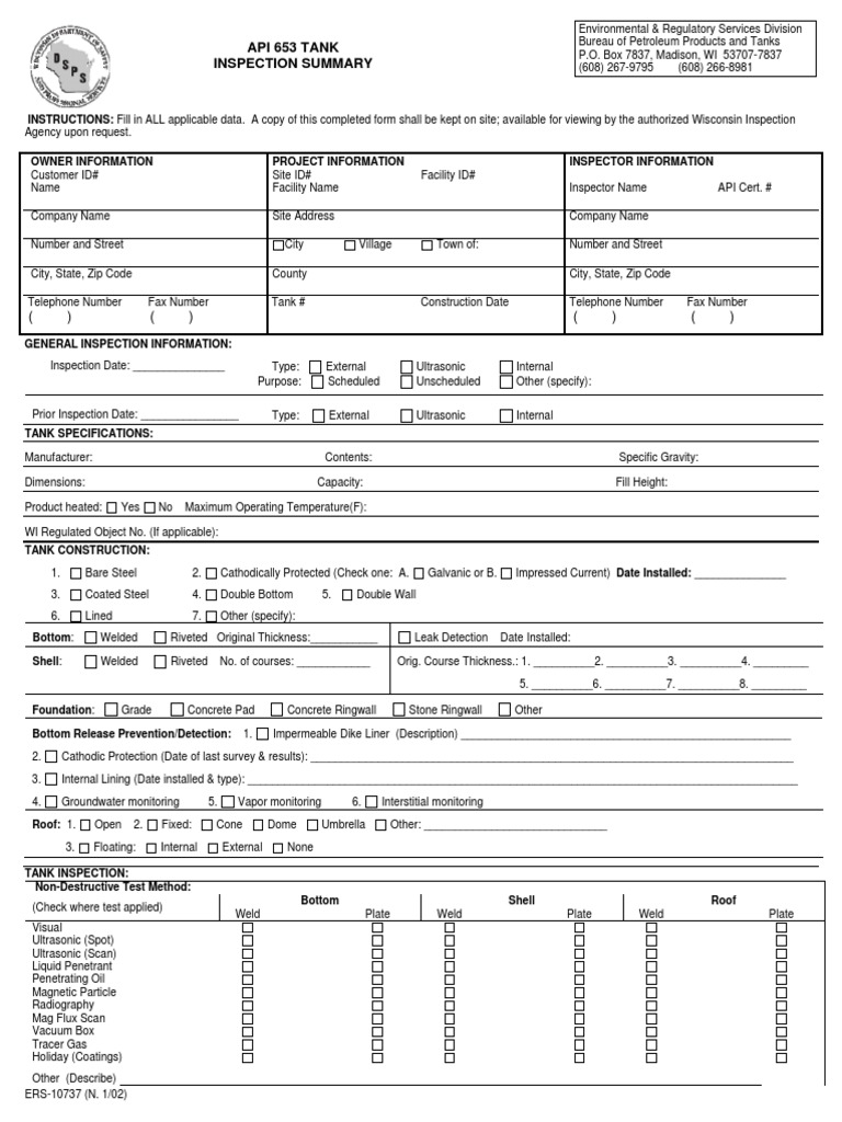 Api 653 Tank Inspection Summary | PDF | Nondestructive Testing | Welding