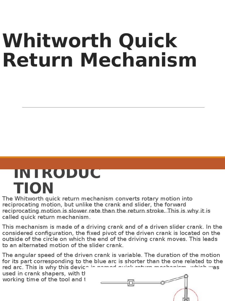 Whitworth Quick Return Mechanisms PDF Machines Rotation Around A