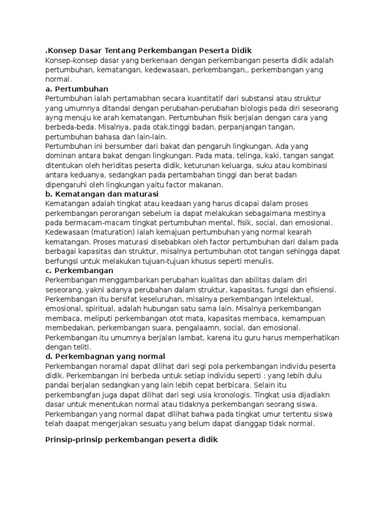 Konsep Dasar Tentang Perkembangan Peserta Didik