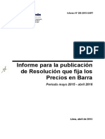 Proyecto de Resolución que fija los Precios en Barra de la Electricidad en Perú, 2016 - 2017