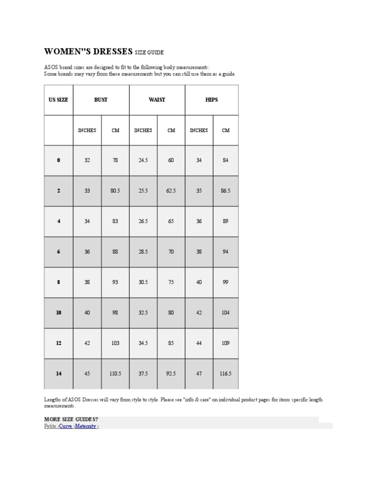 ASOS Women's Dress Size Guide | PDF