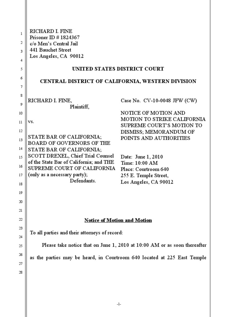 USDC Fine v. State Bar II Fine's Motion To Strike Calif. Supreme