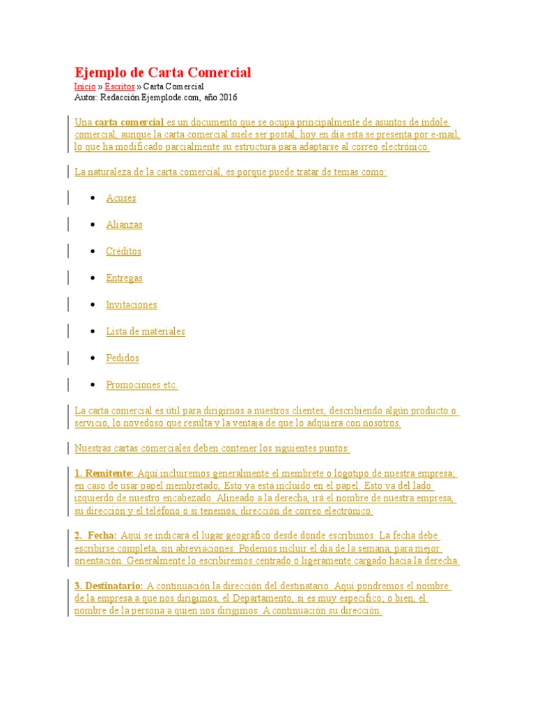 Ejemplo de Carta Comercial Correo electrónico Business