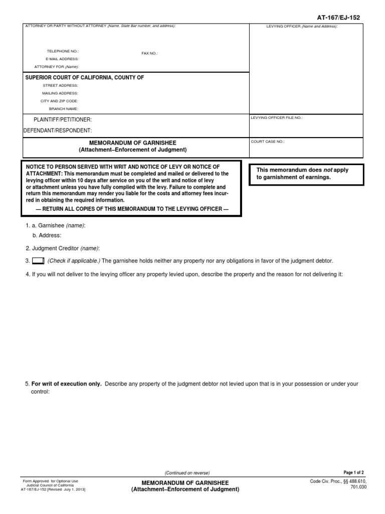 At 167 PDF Garnishment Judgment (Law)