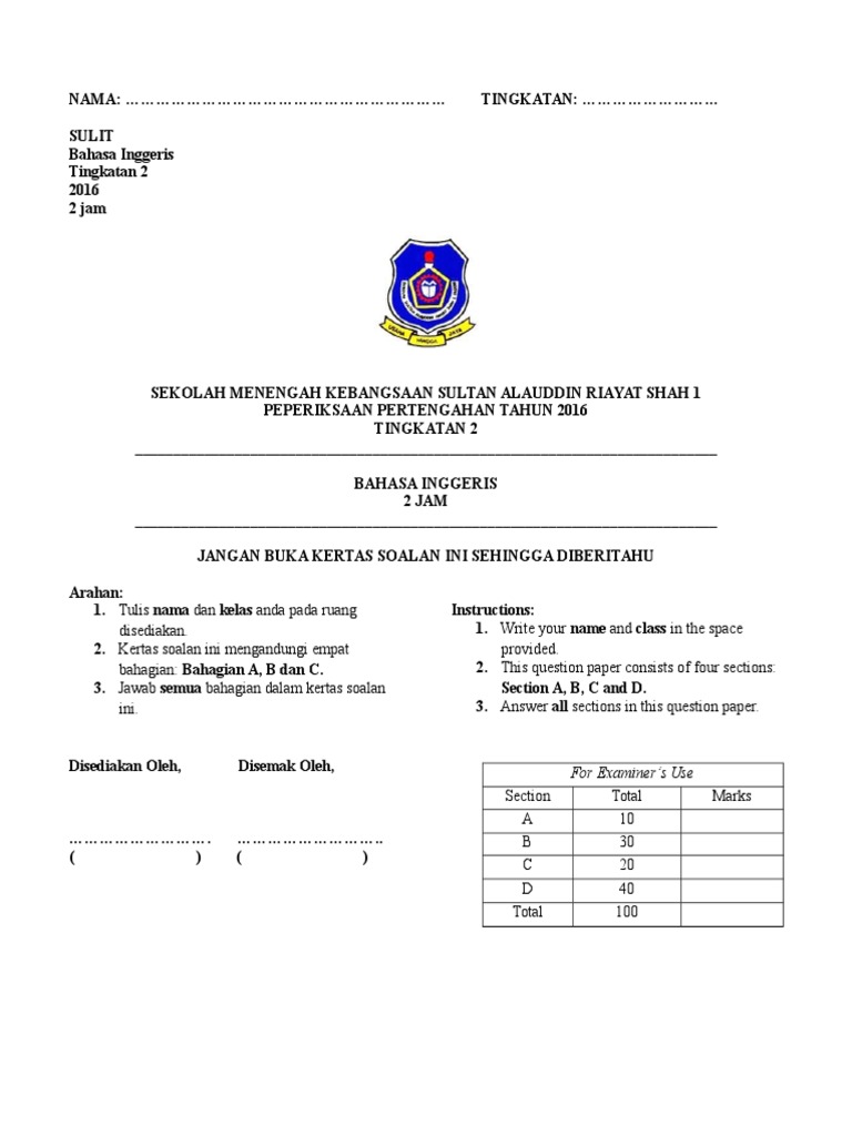 Form 2 English Midyear Exam Pt3 Format Poaching Malaysia