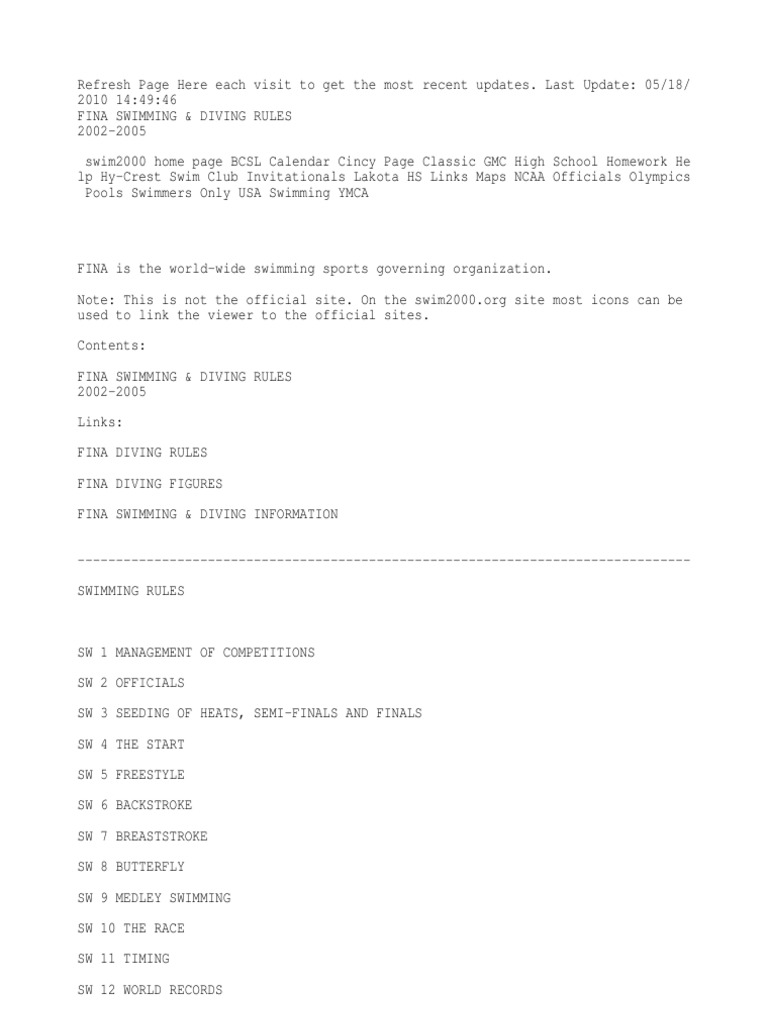 FINA Swimming Rules PDF Swimming (Sport) Outdoor Recreation