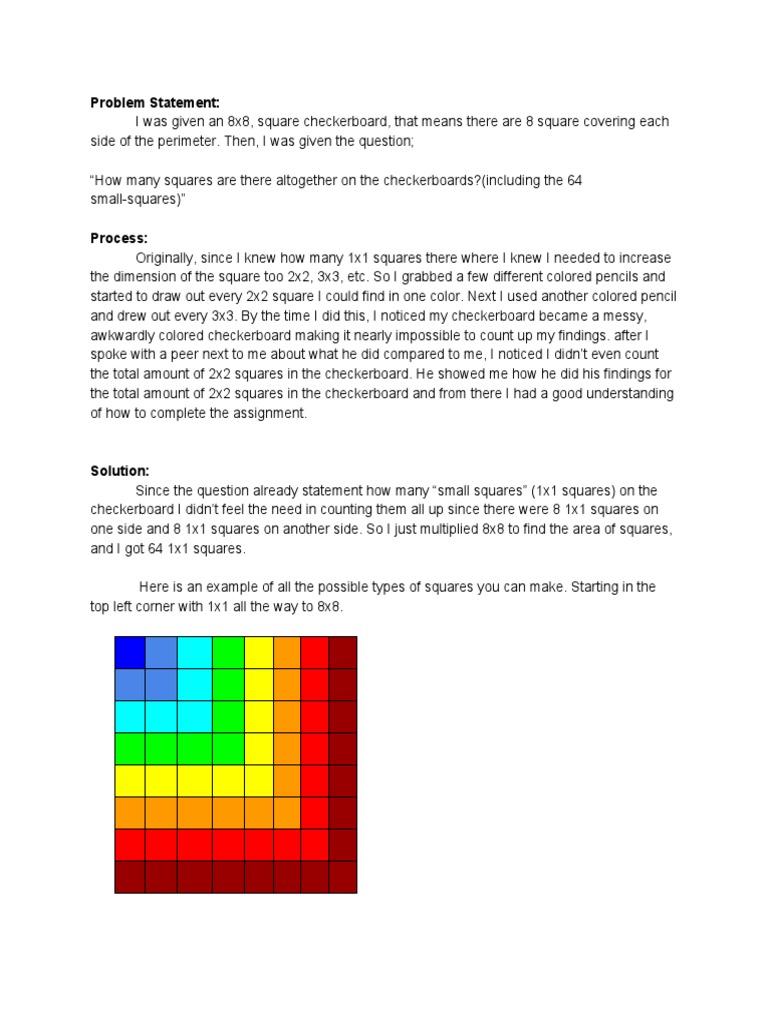 Total Squares in an 8x8 Checkerboard | PDF | Applied Mathematics ...