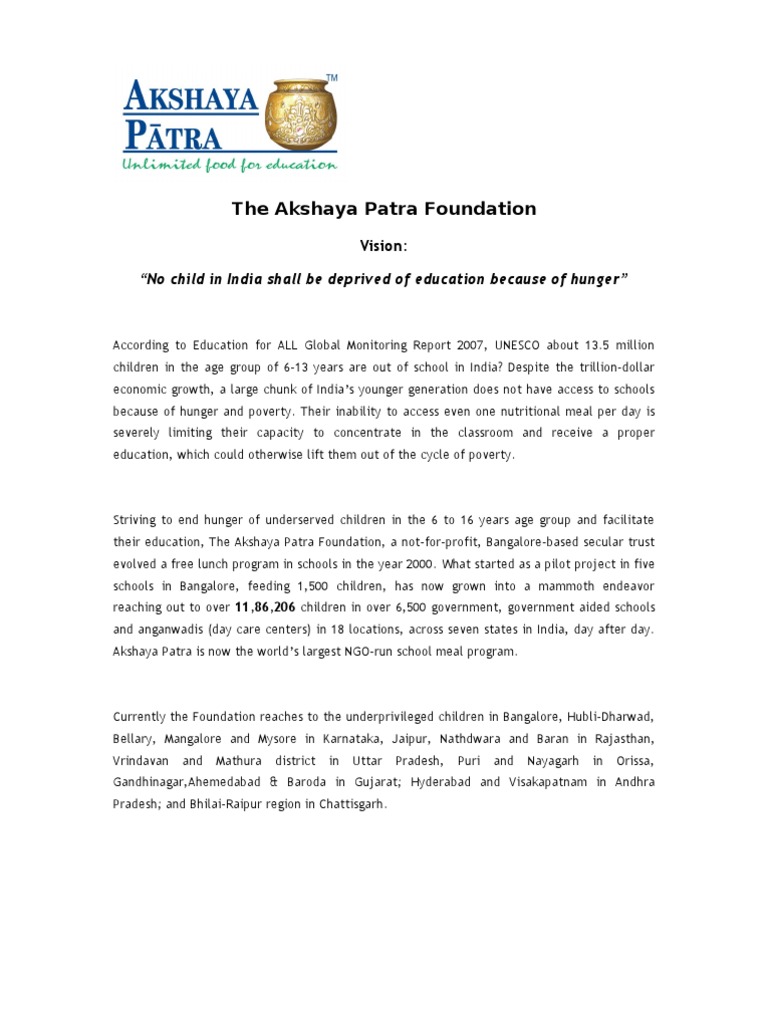 The Akshaya Patra Foundation | PDF | Society | Charity