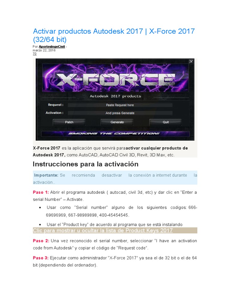 Activación de AutoCAD 2017 con X-Force | PDF | Software | Software de ...
