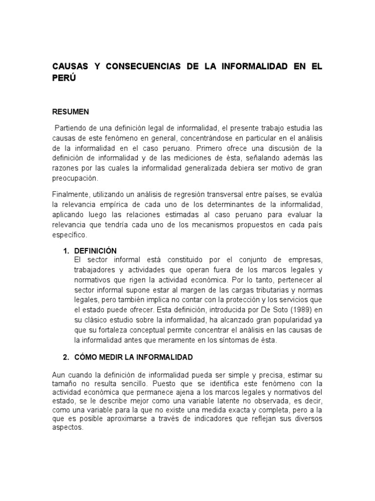 Causas y Consecuencias de la Informalidad en Perú | PDF | Crecimiento ...