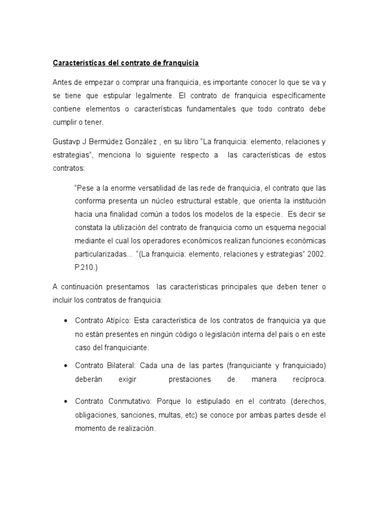 Características Del Contrato de Franquicia