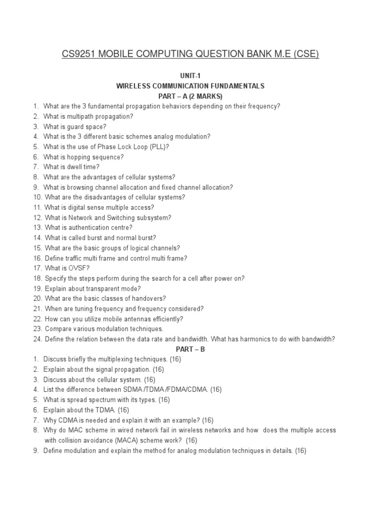 Cs9251 Mobile Computing Question Bank | Download Free PDF | Internet ...